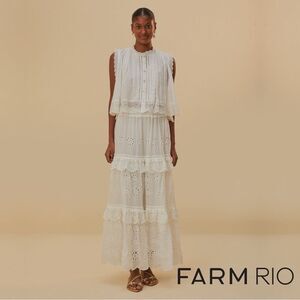 FARM Rio **NWT**  Off-White Low Waist Embroidered Organic Cotton Maxi Skirt